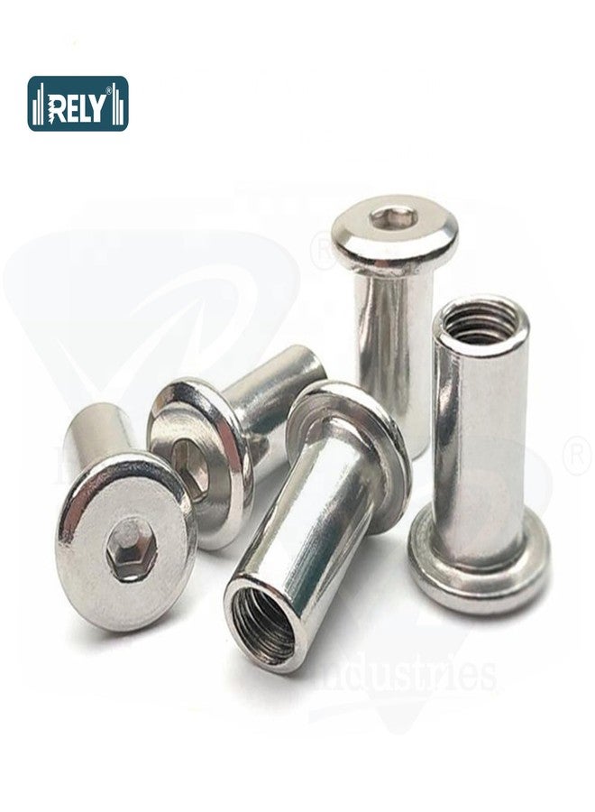 RELY+ Rely®⇒VP INDUSTRIES (Pcs-25) M6x25 mm Nickel Allen JCB Sleeve barrel nut with internal thread | Flat Head Furniture Joint Connector threaded Feasible for Insert of All M6 Thread Screw & Bolt - Image 5